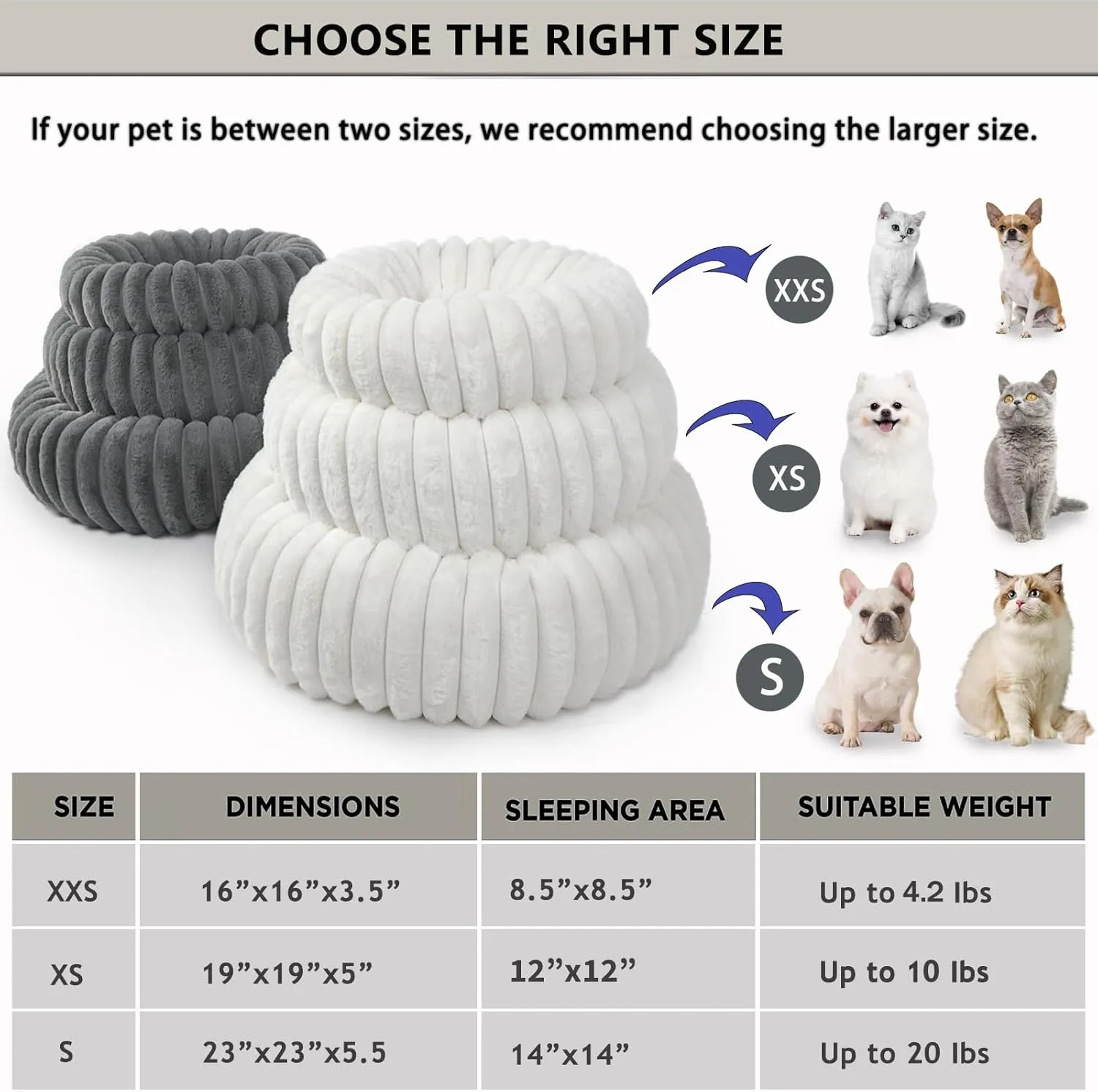 Small Dog Donut Washable Cute Puppy Bed, Round Orthopedic Corduroy Fleece Pet Snuggle for Large Cat, Small Breed 23 Inch, Cream