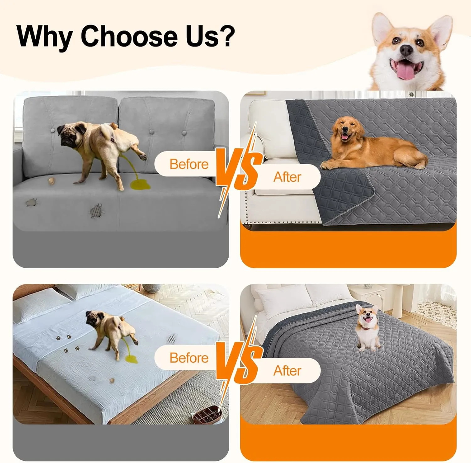 Smiry Waterproof Dog Blanket, 30x70 Inch Soft Pet Bed Cover Reversible, Washable Sofa Couch Furniture Protector for Small Medium Large Dog Puppy Cat, Grey/Dark Grey