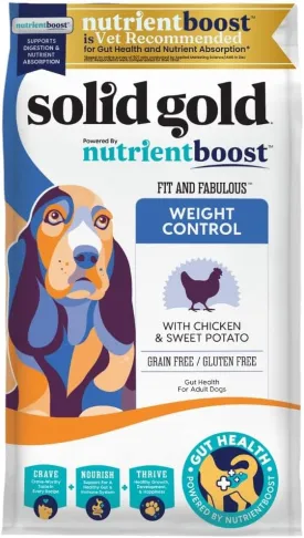 Solid Gold Dry Dog Food for Adult & Senior Dogs - Made with Real Chicken, Probiotics, & Omega 3 Fish - Grain Free Dry Dog Food for Weight Management & Better Digestion - Nutrientboost - 22 LB