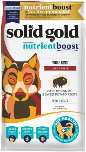 Solid Gold Large Breed Adult Dry Dog Food Whole Grain Kibble with Real Bison, Brown Rice, Sweet Potato and Omega 3 Fish Oil for Dogs, Probiotics - Nutrientboost - 22 LB