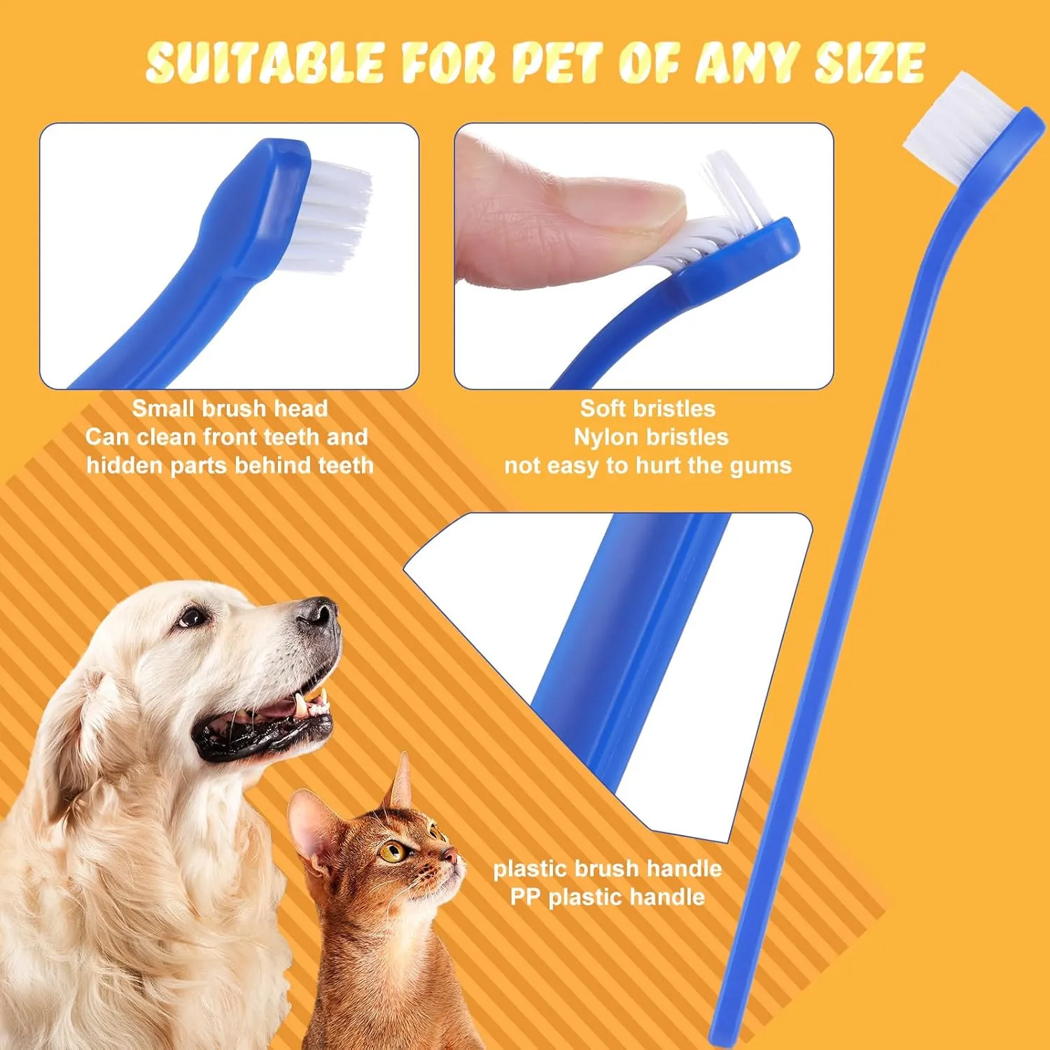 Tioncy 100 Pcs Small Dog Toothbrush Bulk Pack Long Handle Pet Toothbrushes with Soft Bristles, Dental Care Teeth Cleaning Kit for Small Breed Dogs, Cats, and Puppies (Blue)