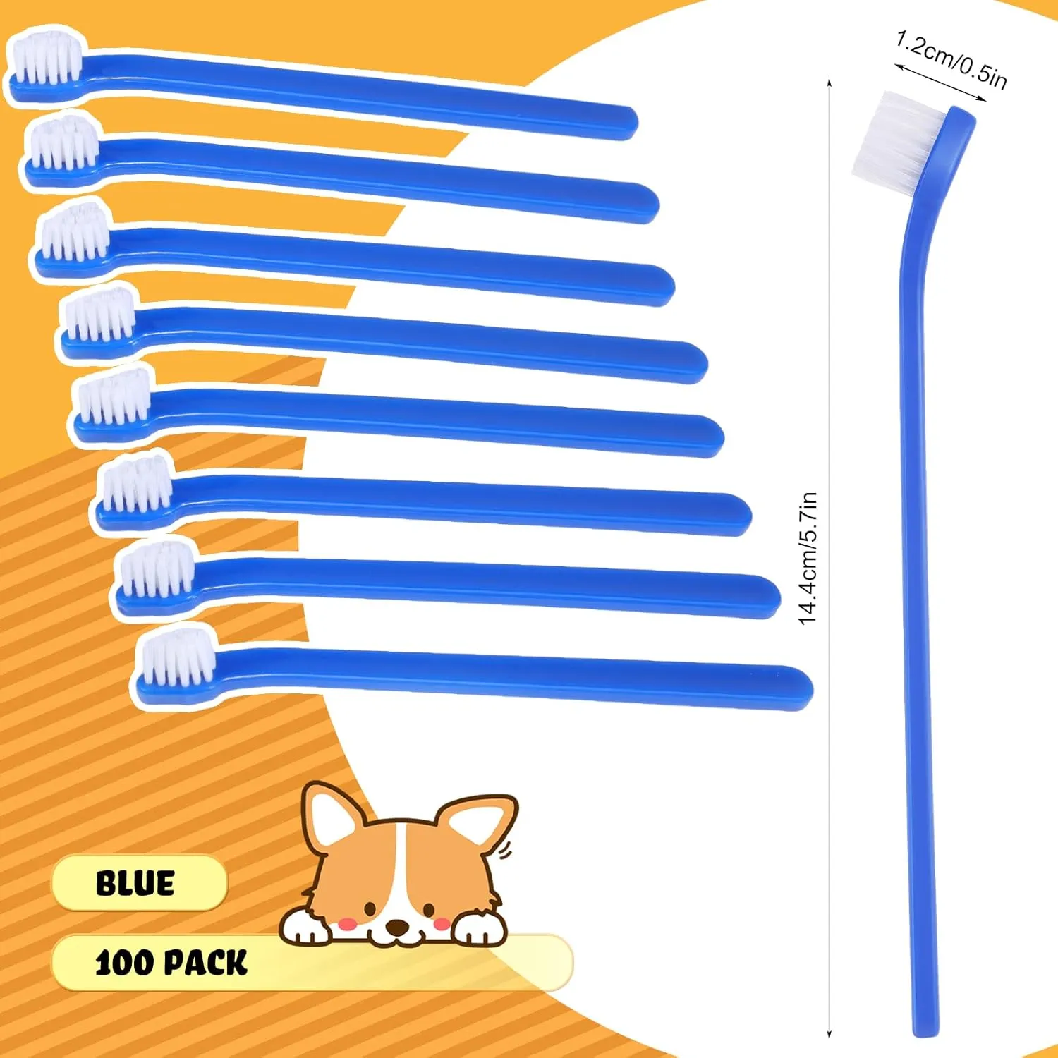 Tioncy 100 Pcs Small Dog Toothbrush Bulk Pack Long Handle Pet Toothbrushes with Soft Bristles, Dental Care Teeth Cleaning Kit for Small Breed Dogs, Cats, and Puppies (Blue)