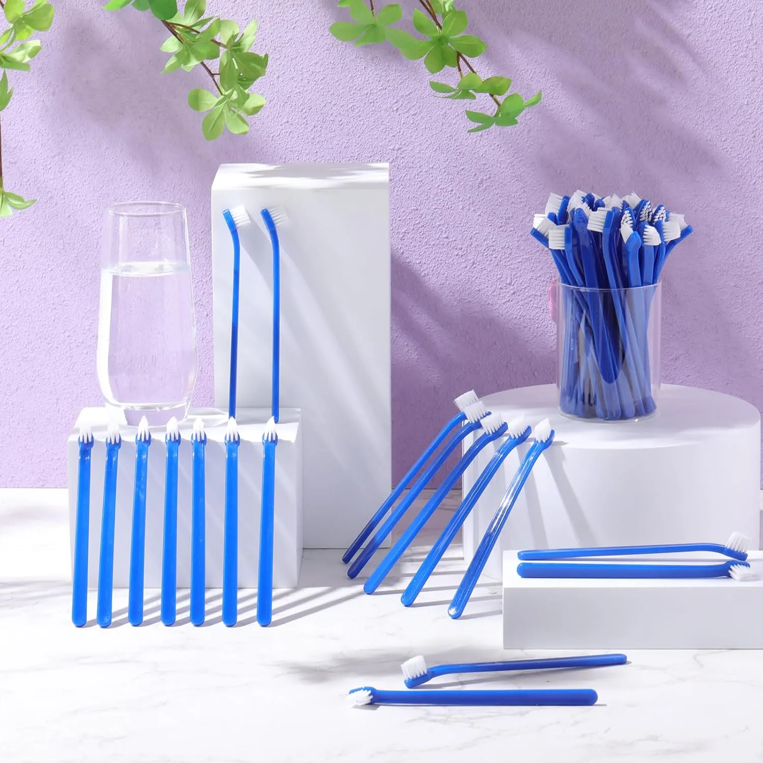 Tioncy 100 Pcs Small Dog Toothbrush Bulk Pack Long Handle Pet Toothbrushes with Soft Bristles, Dental Care Teeth Cleaning Kit for Small Breed Dogs, Cats, and Puppies (Blue)
