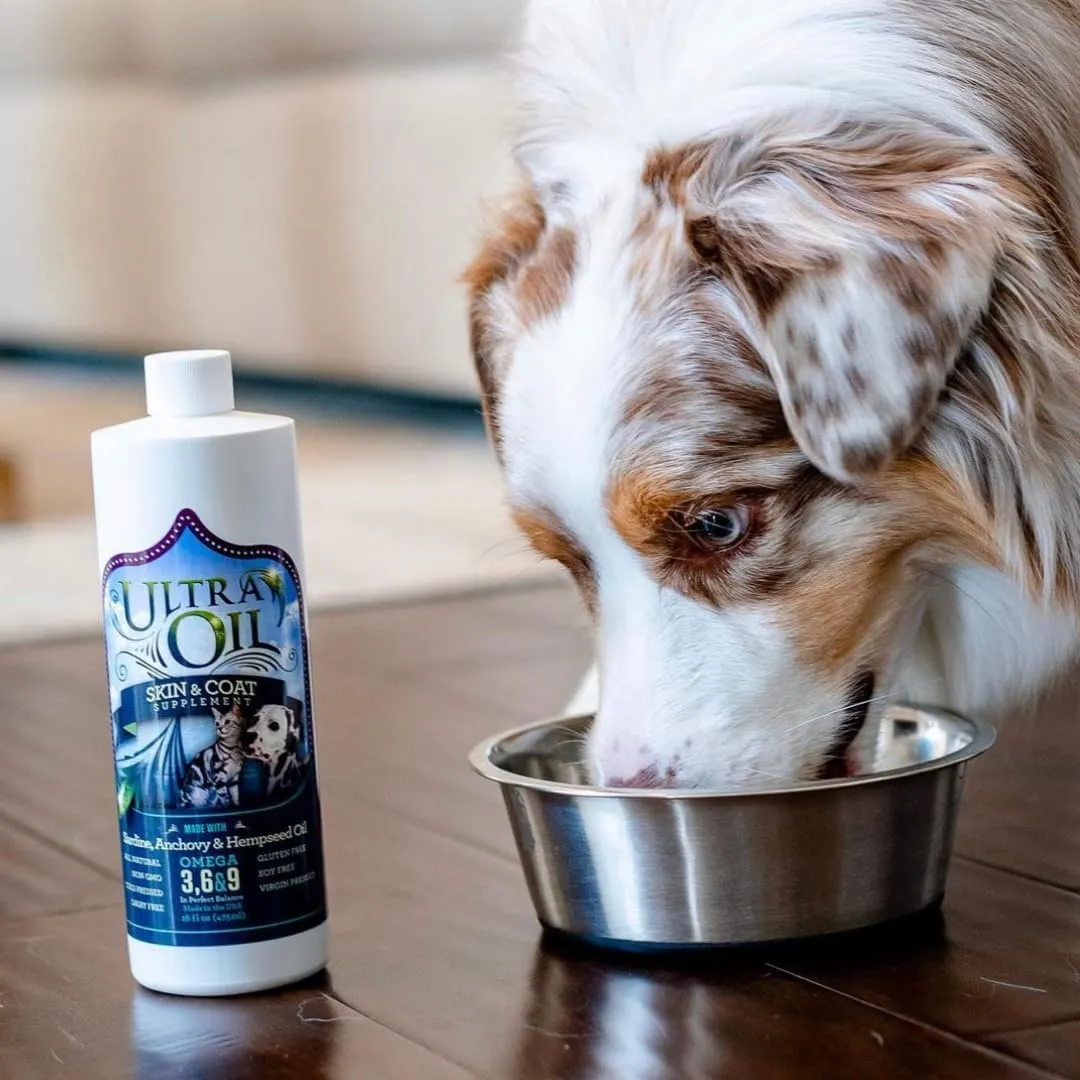 Ultra Oil Dog & Cat Supplement with Hemp, Flaxseed & Fish Oils - 32oz - For Dry Skin, Dull Coat, Hot Spots, Dandruff, Allergies