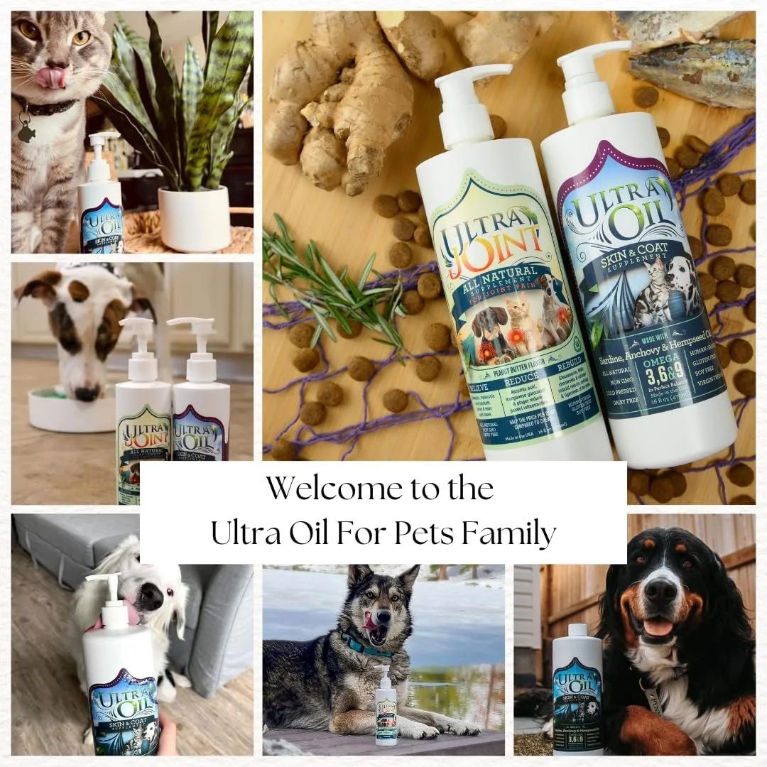 Ultra Oil Dog & Cat Supplement with Hemp, Flaxseed & Fish Oils - 32oz - For Dry Skin, Dull Coat, Hot Spots, Dandruff, Allergies