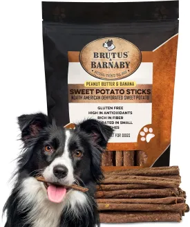 USA Sweet Potato Dog Treats - Grain Free, Peanut Butter Crunchy Sticks are Great Tasting, Promote Positive Dog Gut Health with Natural Anti-Diarrhea Properties, no Preservatives Added