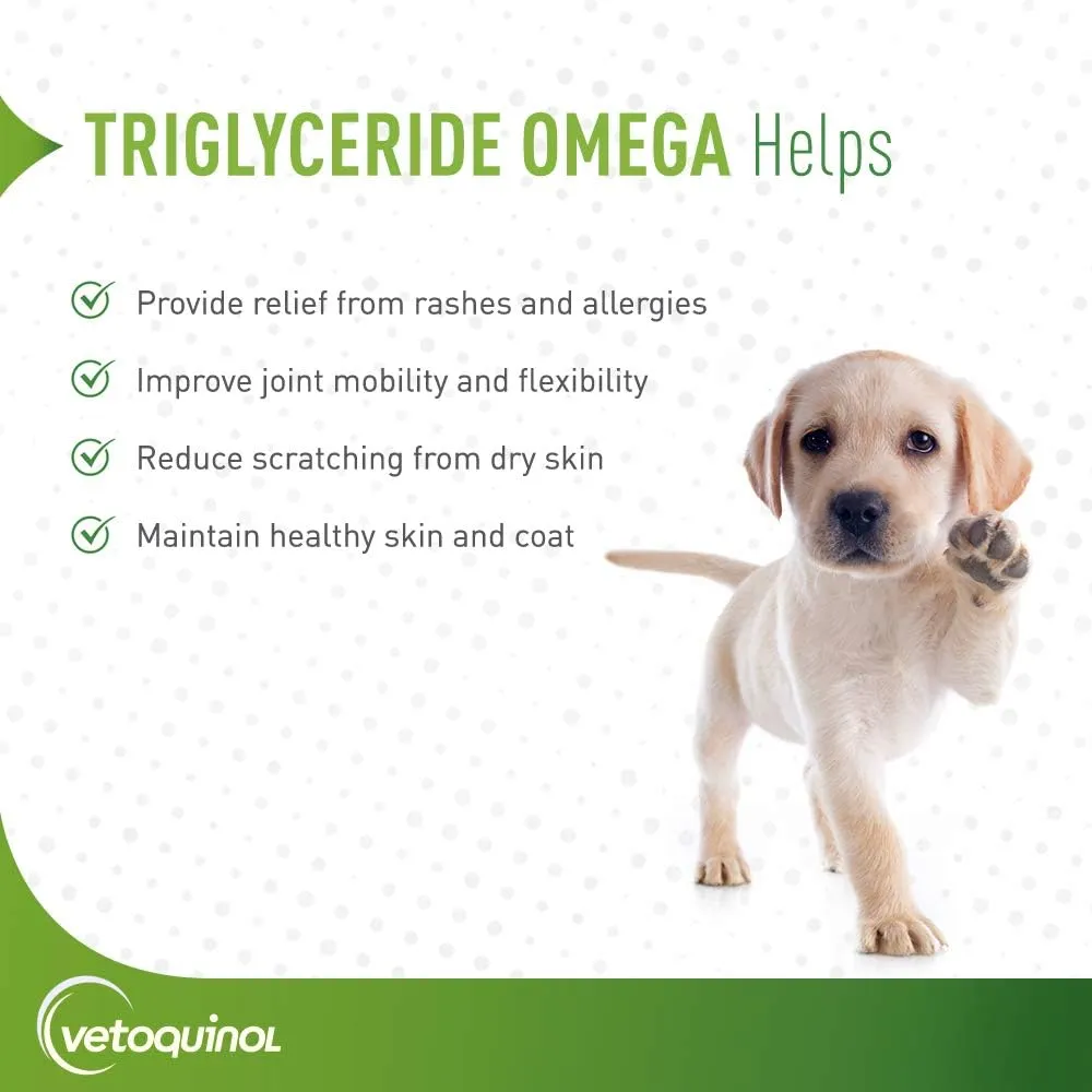 Vetoquinol Triglyceride Omega Dog Supplement Capsules, Medium-Breed: 30-60 lbs, 60ct