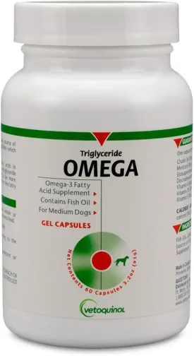 Vetoquinol Triglyceride Omega Dog Supplement Capsules, Medium-Breed: 30-60 lbs, 60ct
