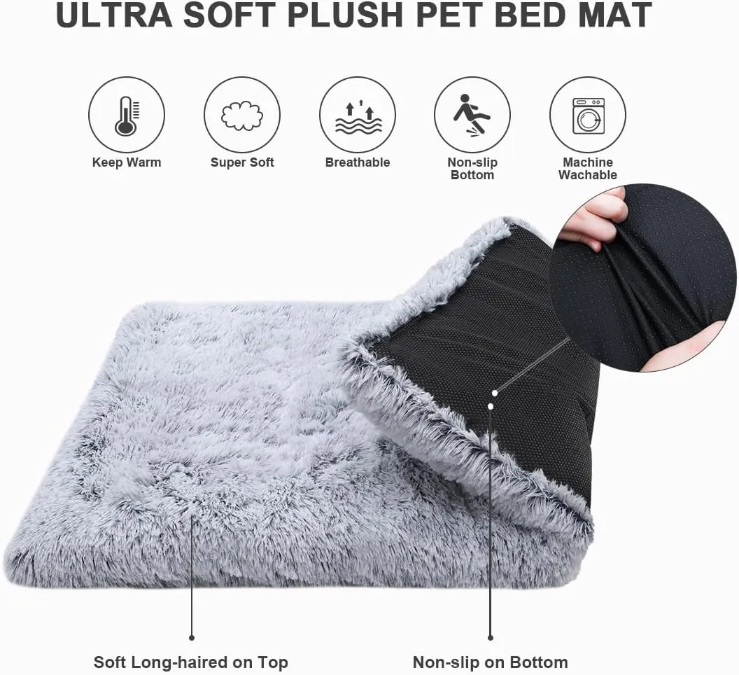 Vonabem Large Dog Bed Crate Pad 36 inch, Washable Pet Crate Beds Large Medium Small Sized Dogs, Deluxe Plush Anti-Slip Dog Mats for Sleeping, Soft Kennel Pad 35 * 23 inch Grey