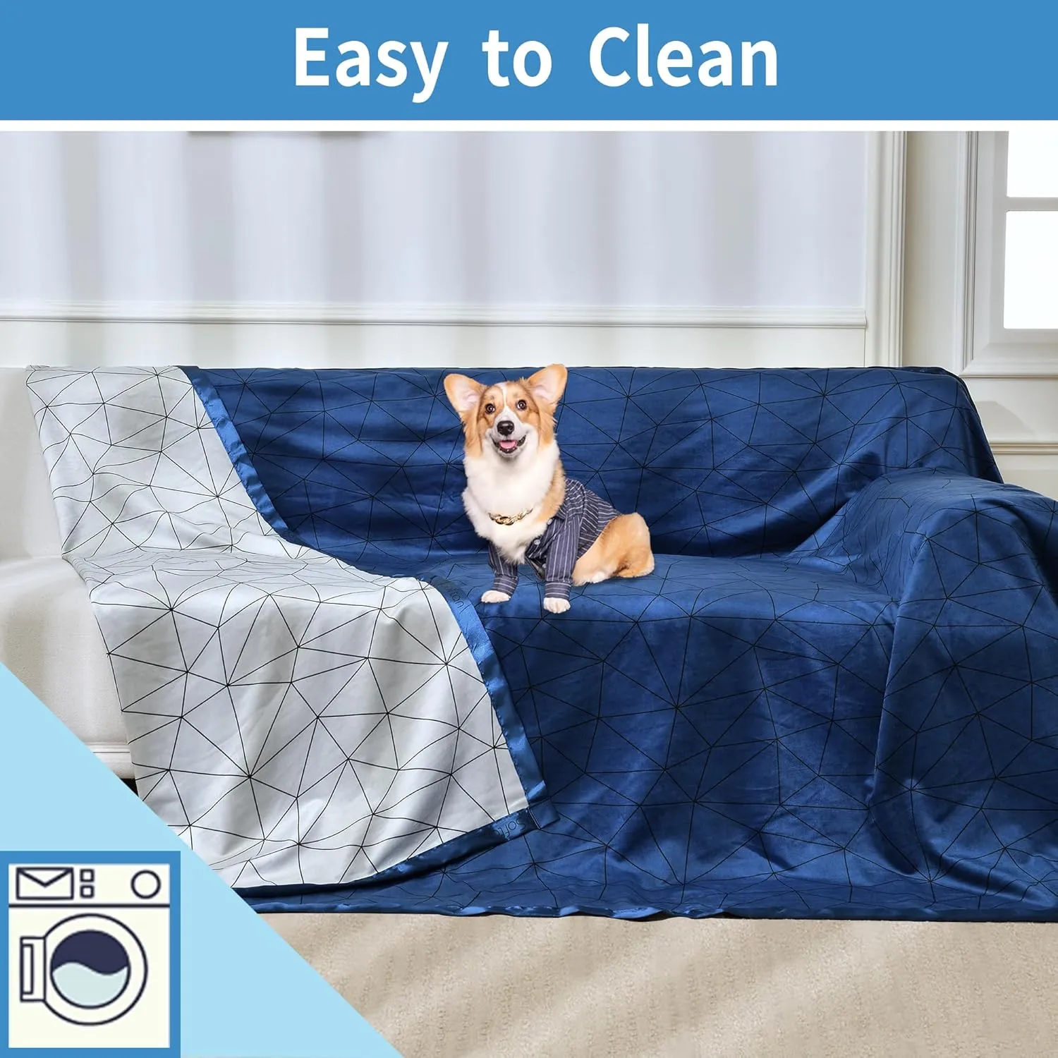 Waterproof Blanket Cover 70"x90" for Baby, Adults, Dogs, Cats or Any Pets, 3 Layer Protector and 100% Leak Proof Blanket for Bed, Sofa and Other Furniture, Easy to Clean, Navy & Light Grey