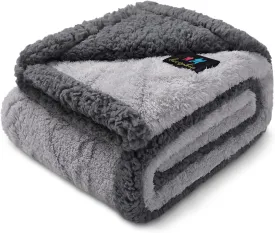 Waterproof Pet Blanket, Liquid Pee Proof Dog Blankets for Sofa Bed Couch, Reversible Sherpa Fleece Furniture Protector Cover for Small Medium Large Dogs Cats,Light Grey Medium57" x 40"
