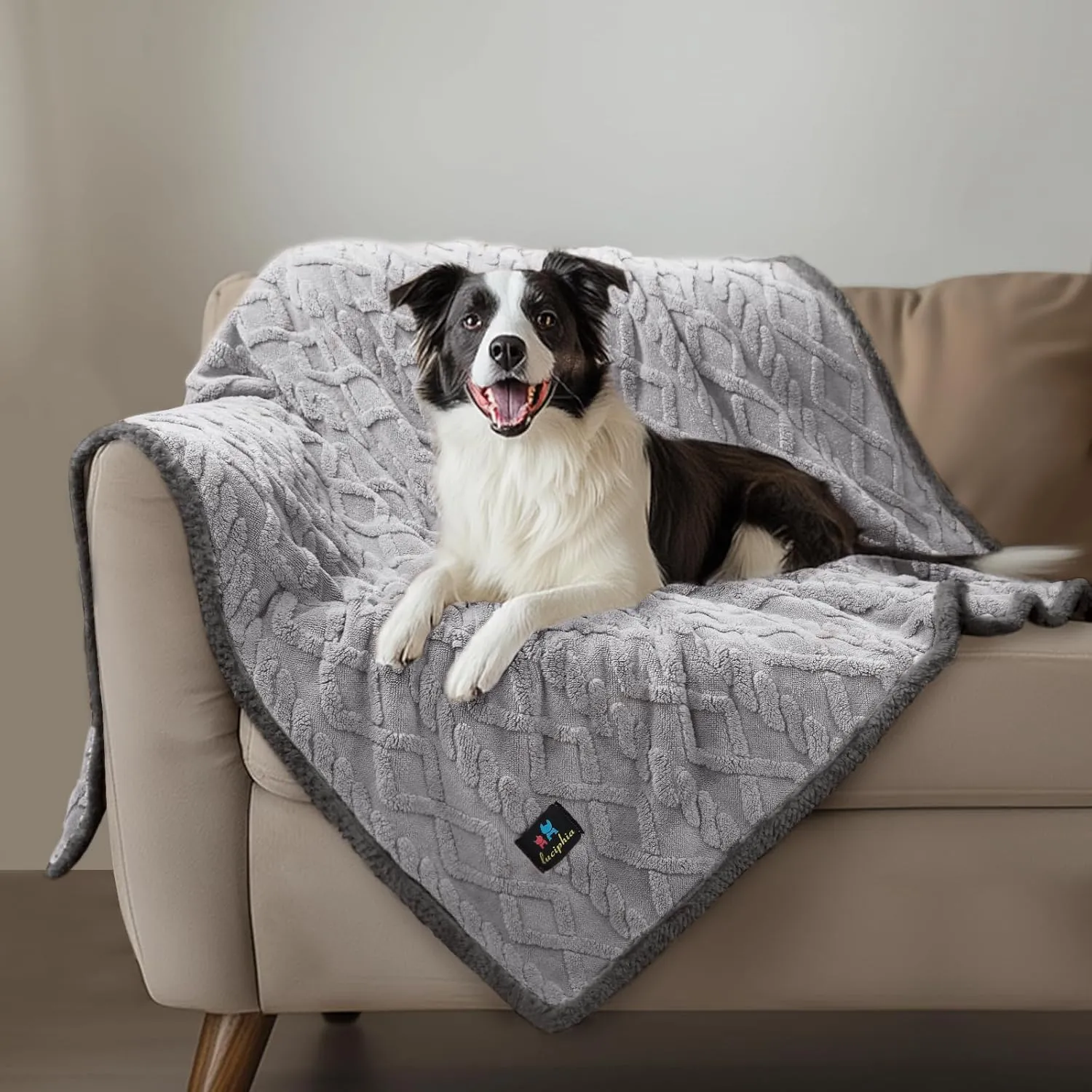 Waterproof Pet Blanket, Liquid Pee Proof Dog Blankets for Sofa Bed Couch, Reversible Sherpa Fleece Furniture Protector Cover for Small Medium Large Dogs Cats,Light Grey Medium57" x 40"