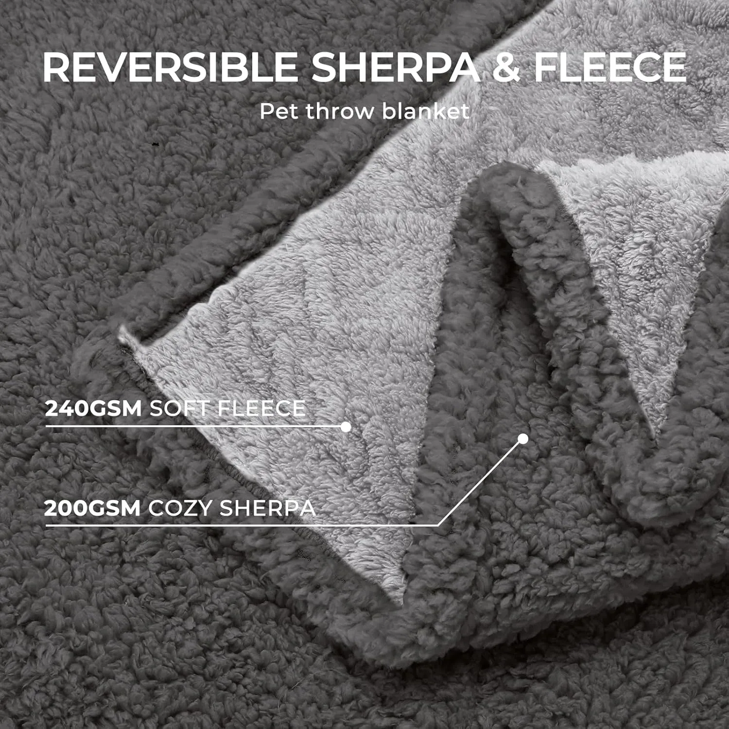 Waterproof Pet Blanket, Liquid Pee Proof Dog Blankets for Sofa Bed Couch, Reversible Sherpa Fleece Furniture Protector Cover for Small Medium Large Dogs Cats,Light Grey Medium57" x 40"