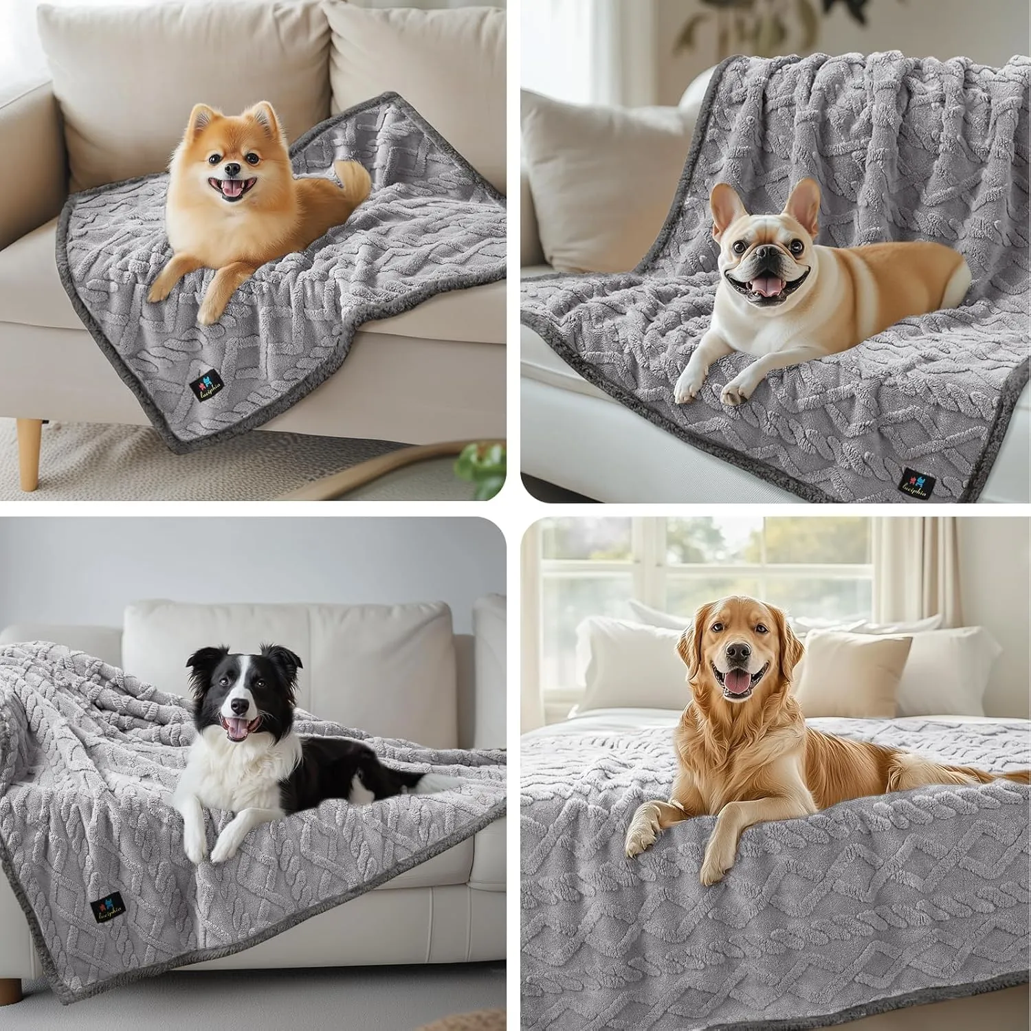 Waterproof Pet Blanket, Liquid Pee Proof Dog Blankets for Sofa Bed Couch, Reversible Sherpa Fleece Furniture Protector Cover for Small Medium Large Dogs Cats,Light Grey Medium57" x 40"
