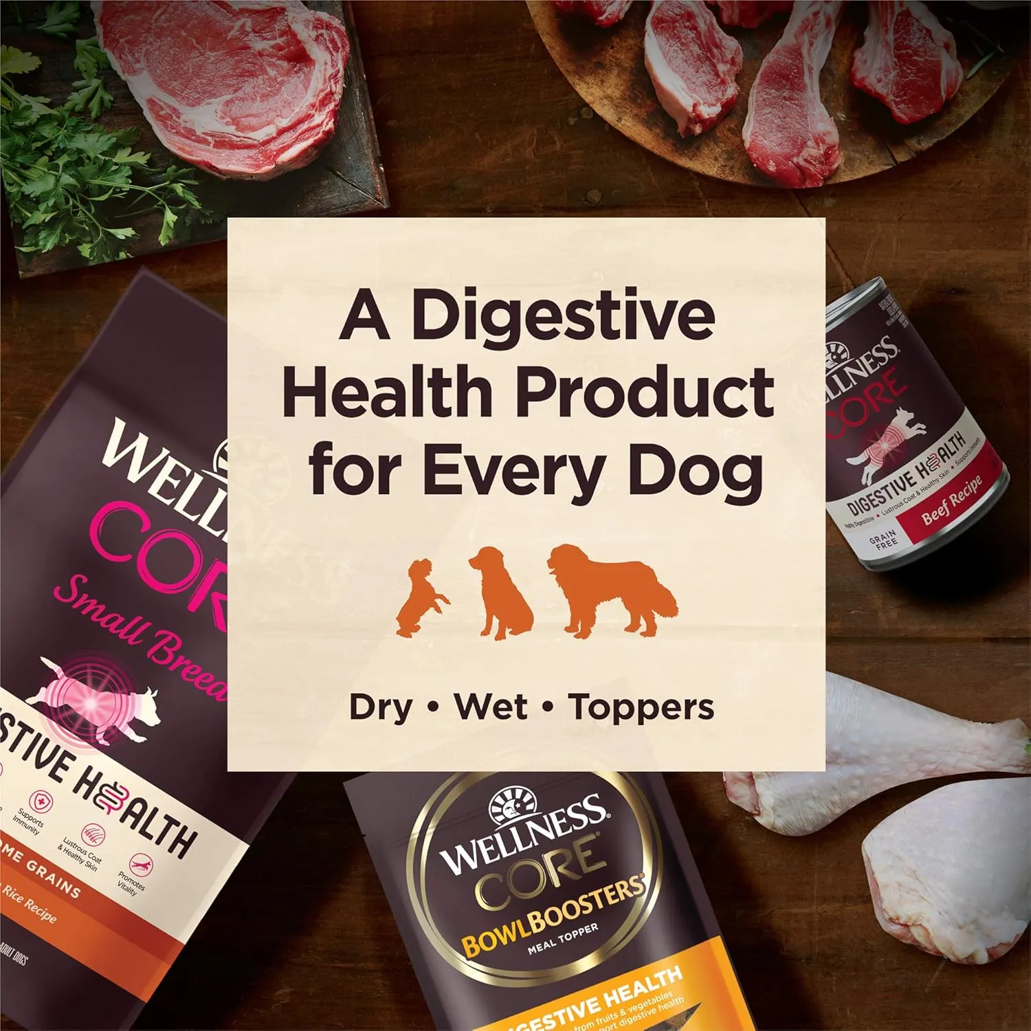Wellness CORE Digestive Health Dry Dog Food, Wholesome Grains, Natural, Recipe for Dogs with Sensitive Stomachs, Whitefish & Brown Rice, (4-Pound Bag)