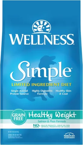 Wellness Simple Limited Ingredient Dry Dog Food for Sensitive Stomachs, Supports Skin & Coat, Grain Free, Natural, Healthy Weight Salmon & Peas Recipe, (24-Pound Bag)