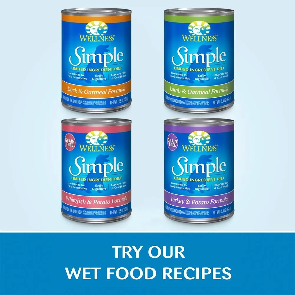 Wellness Simple Limited Ingredient Dry Dog Food for Sensitive Stomachs, Supports Skin & Coat, Grain Free, Natural, Healthy Weight Salmon & Peas Recipe, (24-Pound Bag)