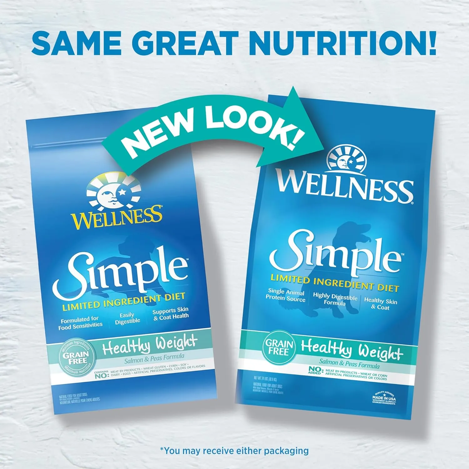 Wellness Simple Limited Ingredient Dry Dog Food for Sensitive Stomachs, Supports Skin & Coat, Grain Free, Natural, Healthy Weight Salmon & Peas Recipe, (24-Pound Bag)