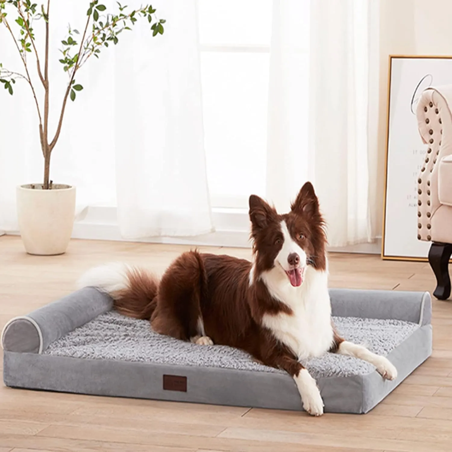 WESTERN HOME Orthopedic Dog Beds Large Sized Dog, Pet Sofa Bed with Removable Washable Cover, Egg Foam Support, Bolster Cushion for Comfortable Sleep, Waterproof Lining and Non-Slip Bottom