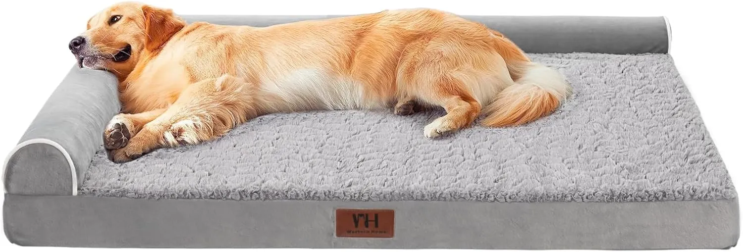 WESTERN HOME Orthopedic Dog Beds Large Sized Dog, Pet Sofa Bed with Removable Washable Cover, Egg Foam Support, Bolster Cushion for Comfortable Sleep, Waterproof Lining and Non-Slip Bottom
