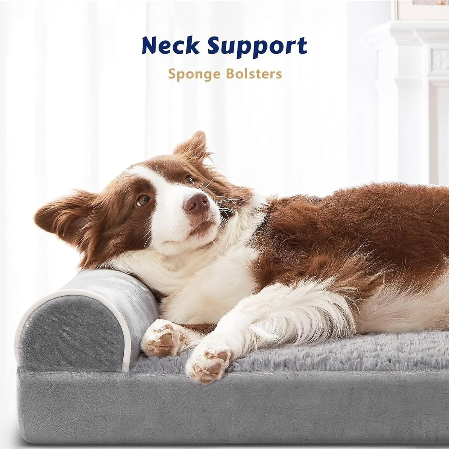WESTERN HOME Orthopedic Dog Beds Large Sized Dog, Pet Sofa Bed with Removable Washable Cover, Egg Foam Support, Bolster Cushion for Comfortable Sleep, Waterproof Lining and Non-Slip Bottom