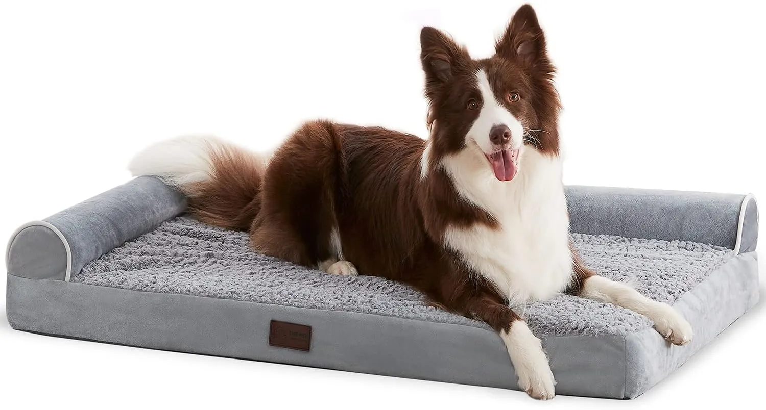 WESTERN HOME Orthopedic Dog Beds Large Sized Dog, Pet Sofa Bed with Removable Washable Cover, Egg Foam Support, Bolster Cushion for Comfortable Sleep, Waterproof Lining and Non-Slip Bottom