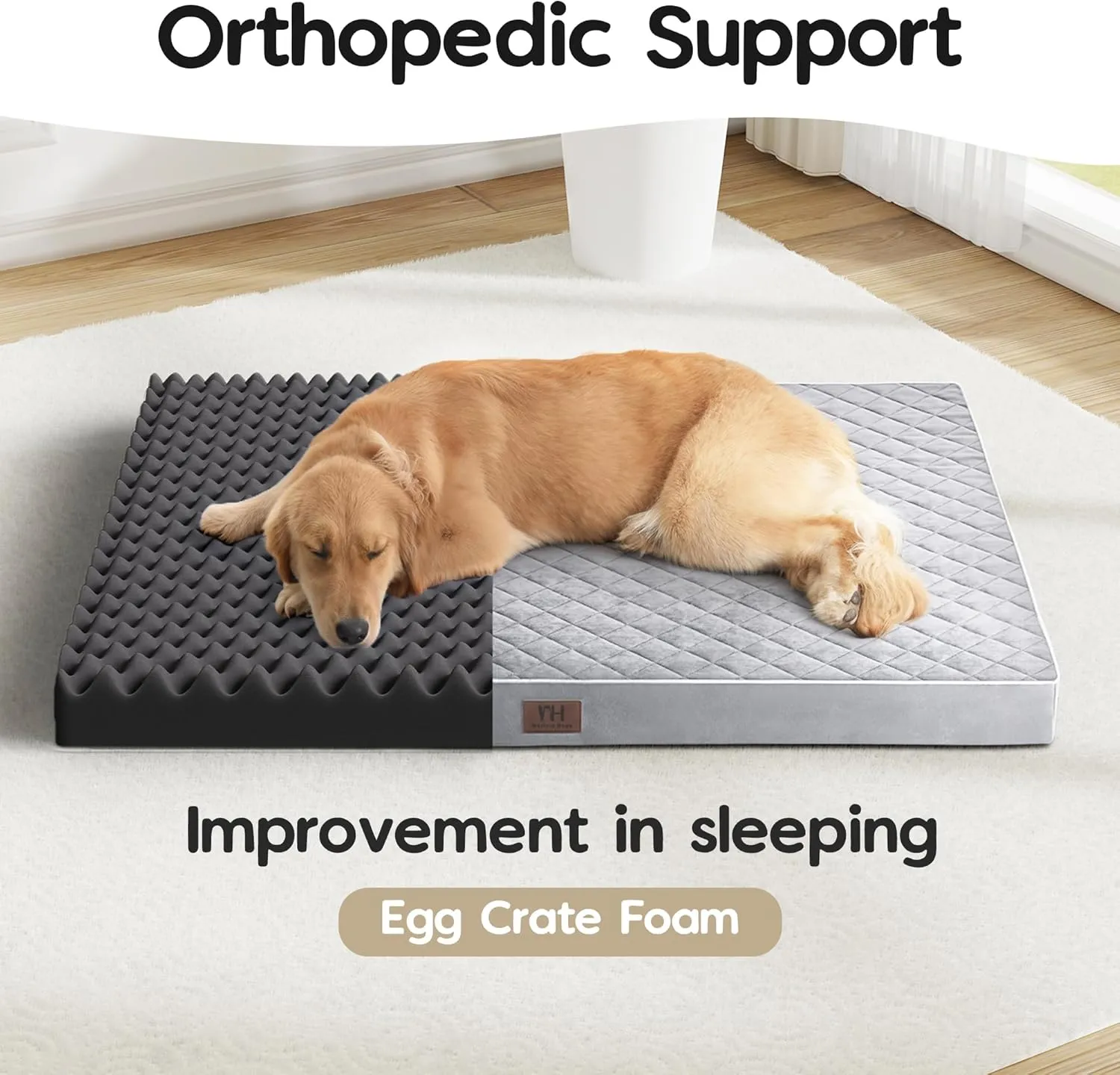 WESTERN HOME WH Large Dog Bed Orthopedic Dog Beds for Large Dogs Washable Dogs Crate Bed Waterproof Pet Crate Beds Egg Foam Anti-Slip Bottom, Grey, 42 inch