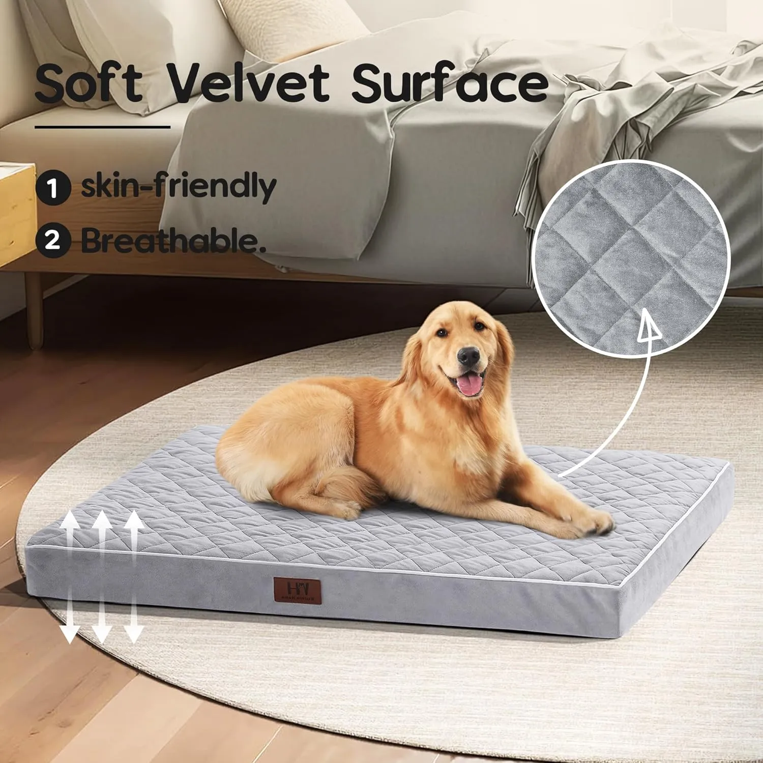 WESTERN HOME WH Large Dog Bed Orthopedic Dog Beds for Large Dogs Washable Dogs Crate Bed Waterproof Pet Crate Beds Egg Foam Anti-Slip Bottom, Grey, 42 inch