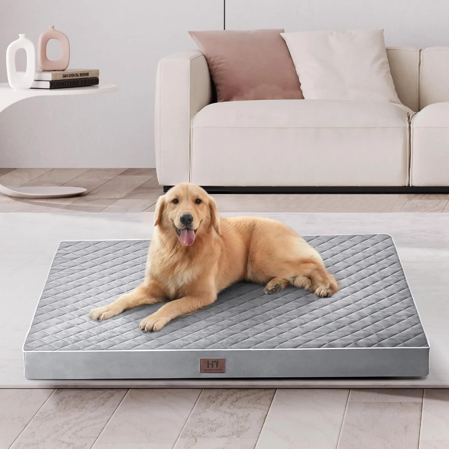 WESTERN HOME WH Large Dog Bed Orthopedic Dog Beds for Large Dogs Washable Dogs Crate Bed Waterproof Pet Crate Beds Egg Foam Anti-Slip Bottom, Grey, 42 inch