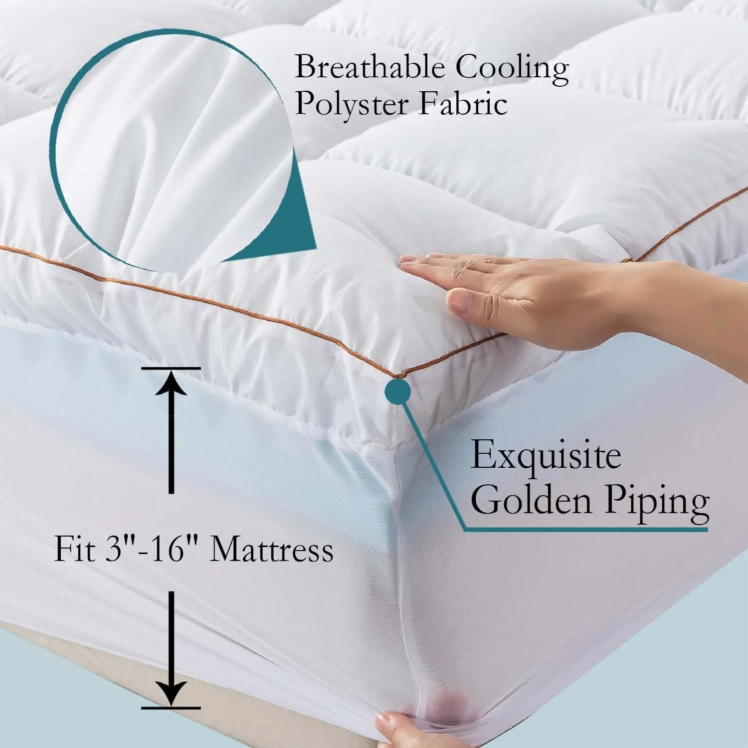 WhatsBedding Memory Foam Mattress Topper 5inch, Soft Egg Crate Mattress Topper with Breathable Cover for Back Pain Relief, CertiPUR-US Certified (White Bule, Queen)