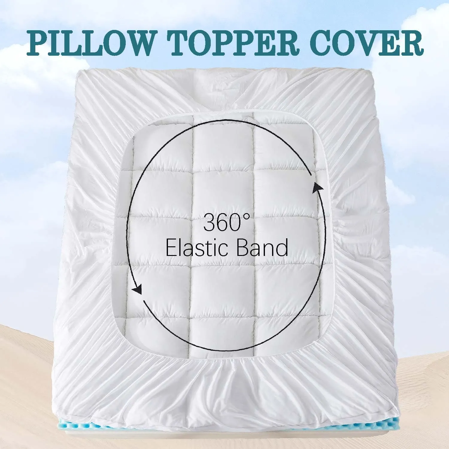WhatsBedding Memory Foam Mattress Topper 5inch, Soft Egg Crate Mattress Topper with Breathable Cover for Back Pain Relief, CertiPUR-US Certified (White Bule, Queen)