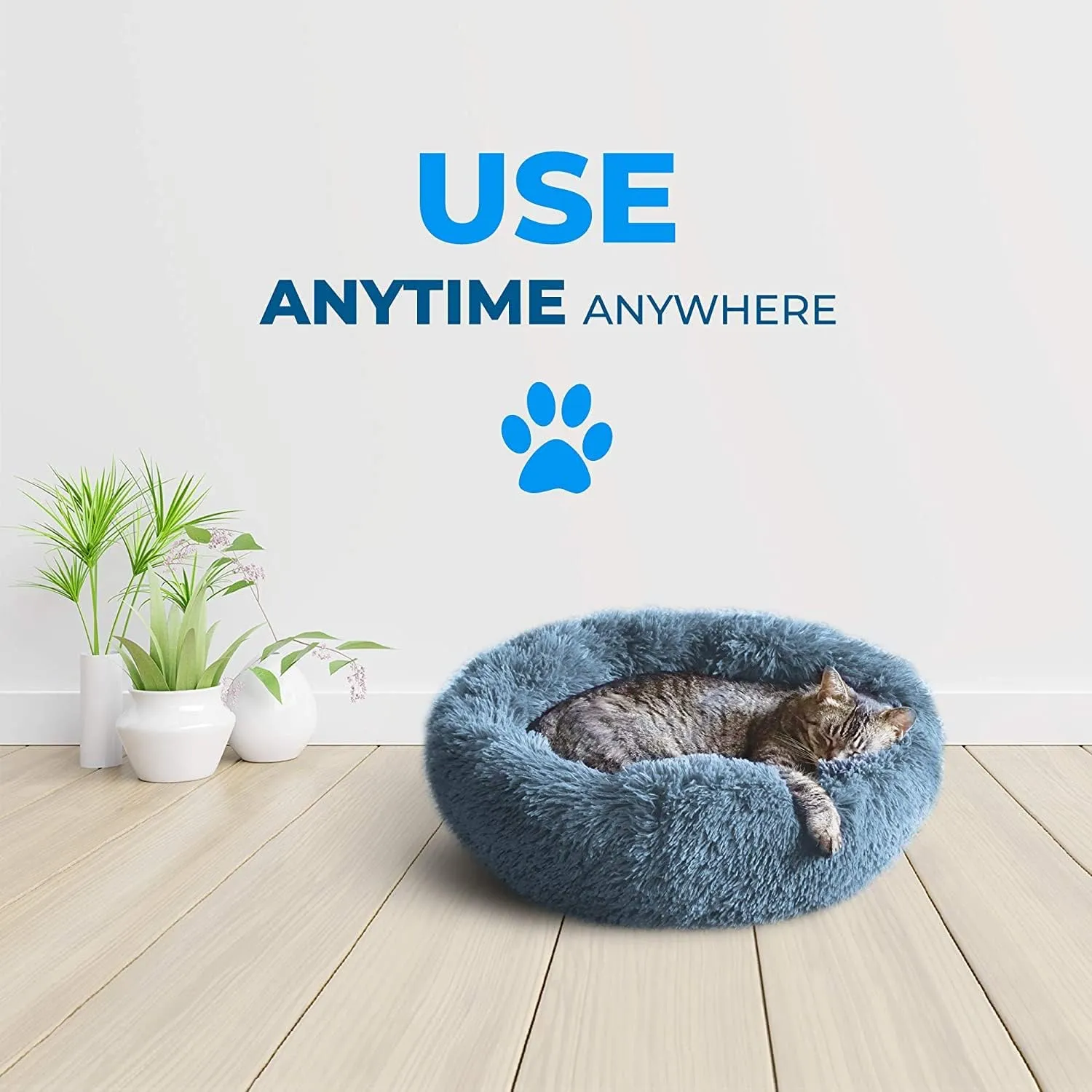 Whiskers & Friends Cat Bed, Cat Beds for Indoor Cats Washable, Orthopedic Soft Fluffy Round Calming Pet Bed for Small to Large Kitty Kittens & Dogs, Small Dog Beds & Furniture