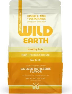 Wild Earth Vegan Dry Dog Food | Plant-Based Maintenance Formula | Vegetarian, Allergy Relief, Veterinarian-Developed for Complete Nutrition | Golden Rotisserie Flavor, 4 Pound Bag