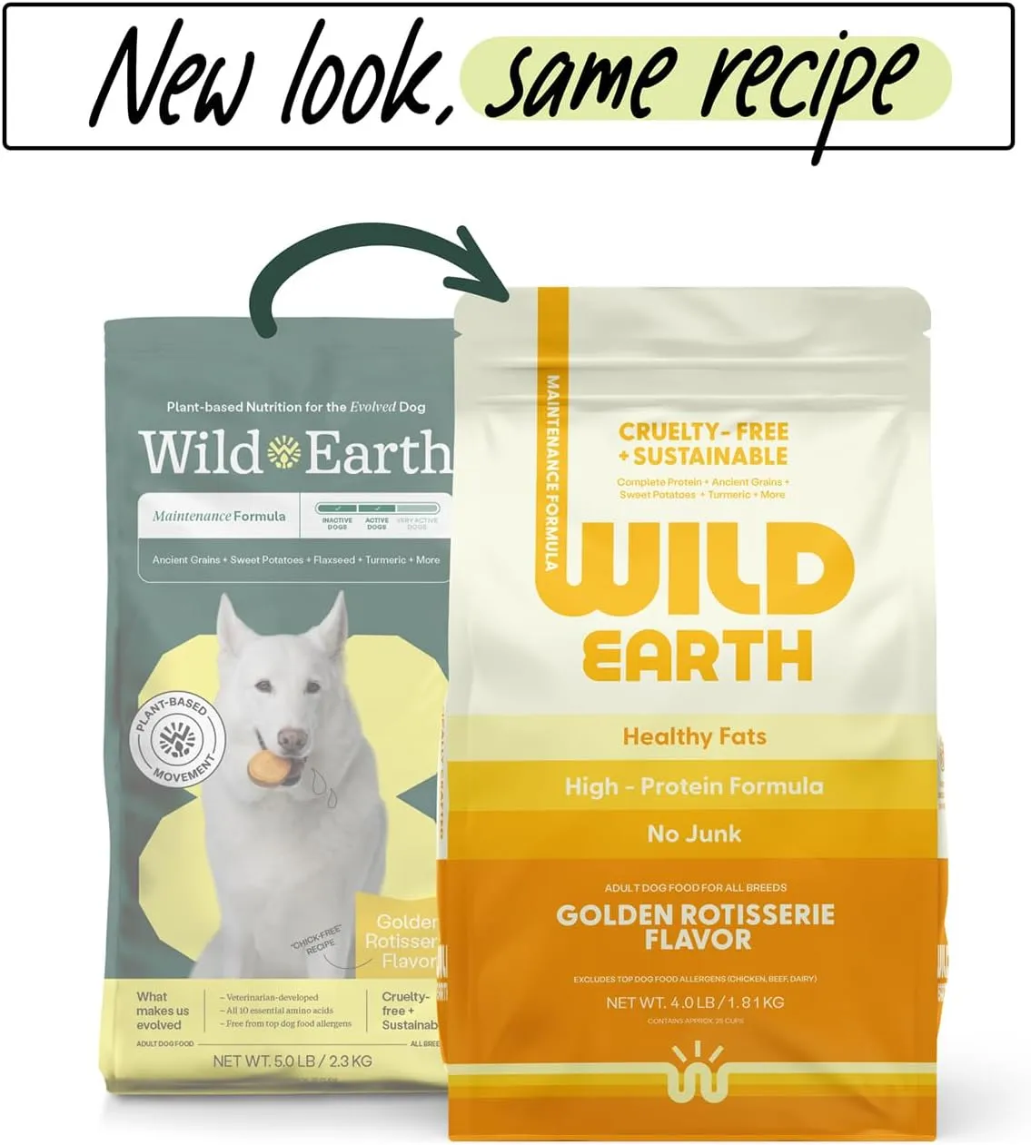Wild Earth Vegan Dry Dog Food | Plant-Based Maintenance Formula | Vegetarian, Allergy Relief, Veterinarian-Developed for Complete Nutrition | Golden Rotisserie Flavor, 4 Pound Bag