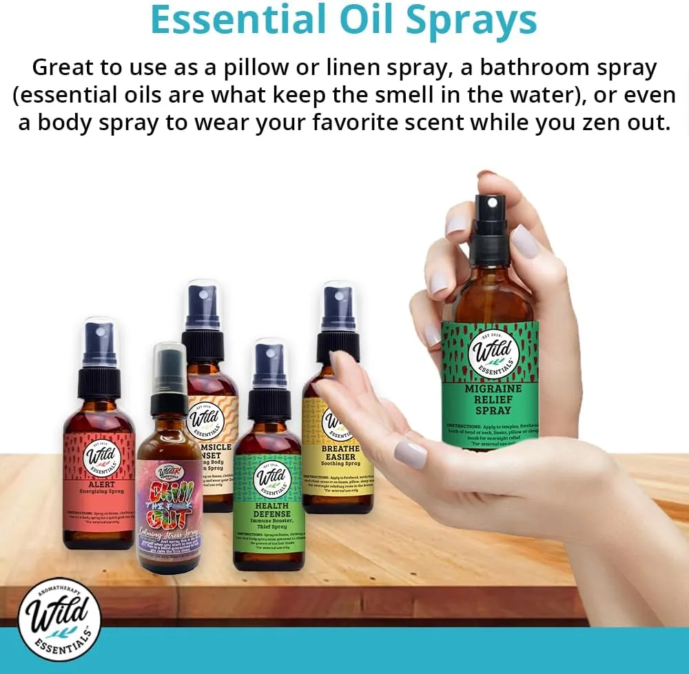 Wild Essentials All Natural Essential Oil Sprays, 2 Ounce, 60ml, Organic Witch Hazel, Aromatherapy, Made in USA