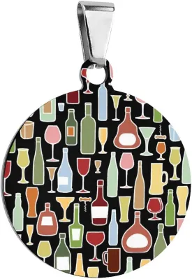 Wine Bottle and Glass Pet ID Tags Personalized Stainless Steel Dog and Cat Tags Cute Collar Tag Circular