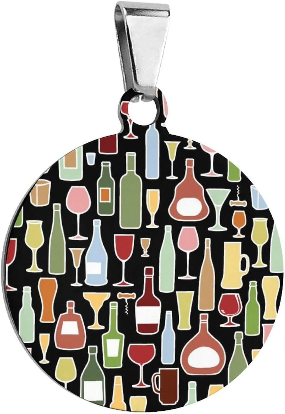 Wine Bottle and Glass Pet ID Tags Personalized Stainless Steel Dog and Cat Tags Cute Collar Tag Circular