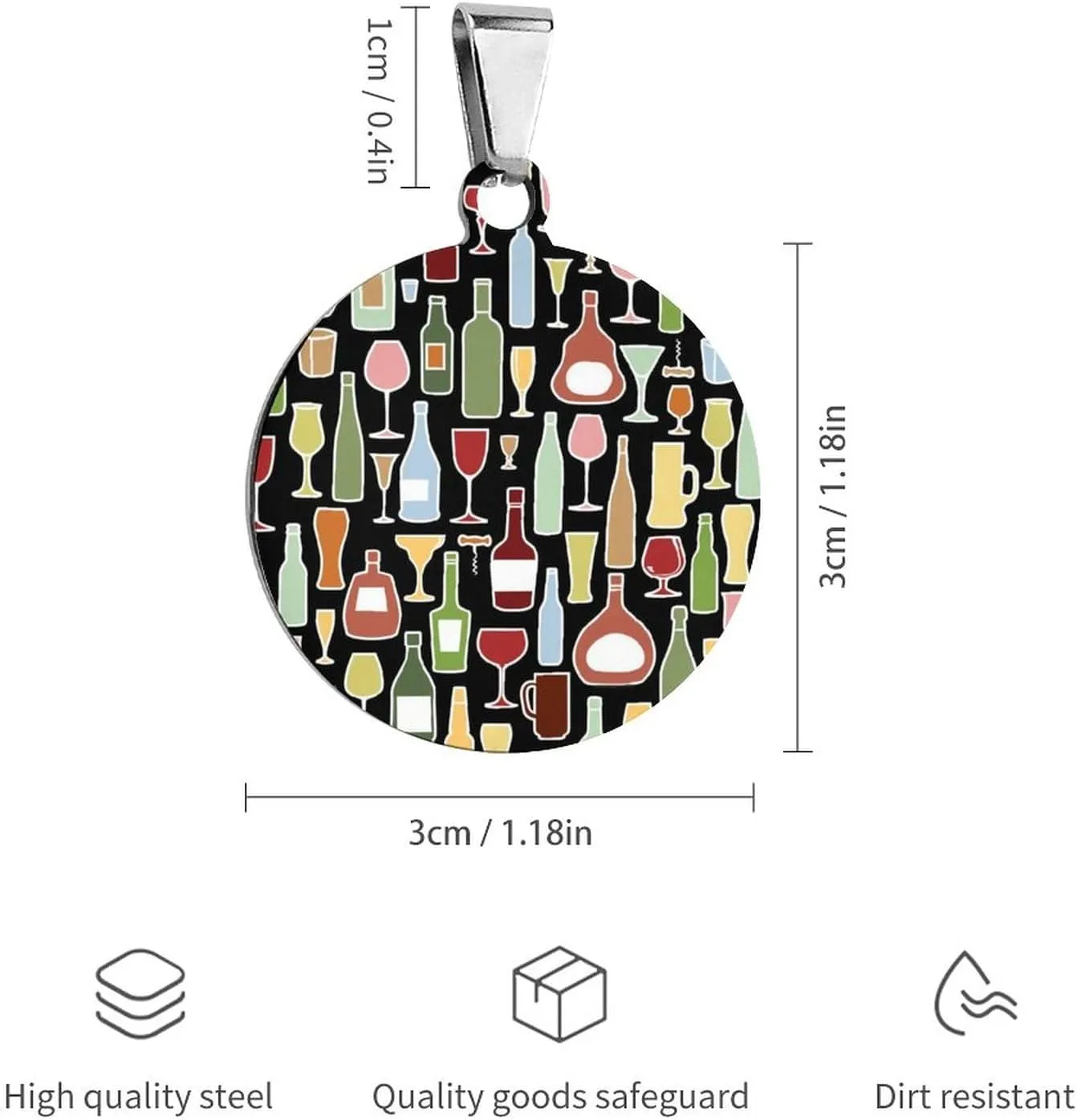 Wine Bottle and Glass Pet ID Tags Personalized Stainless Steel Dog and Cat Tags Cute Collar Tag Circular