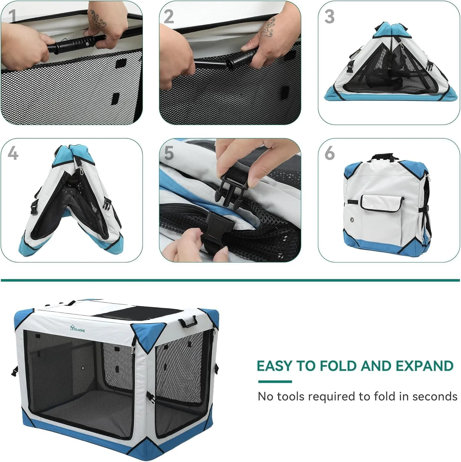 YITAHOME Collapsible Dog Crate, 4-Door Portable Travel Dog Crate with Durable Mesh Windows, Foldable Soft Dog Crate Kennel for Indoor & Outdoor(26" L x 18" W x 18" H)