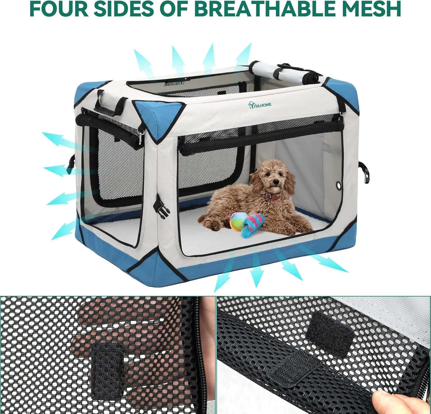 YITAHOME Collapsible Dog Crate, 4-Door Portable Travel Dog Crate with Durable Mesh Windows, Foldable Soft Dog Crate Kennel for Indoor & Outdoor(26" L x 18" W x 18" H)