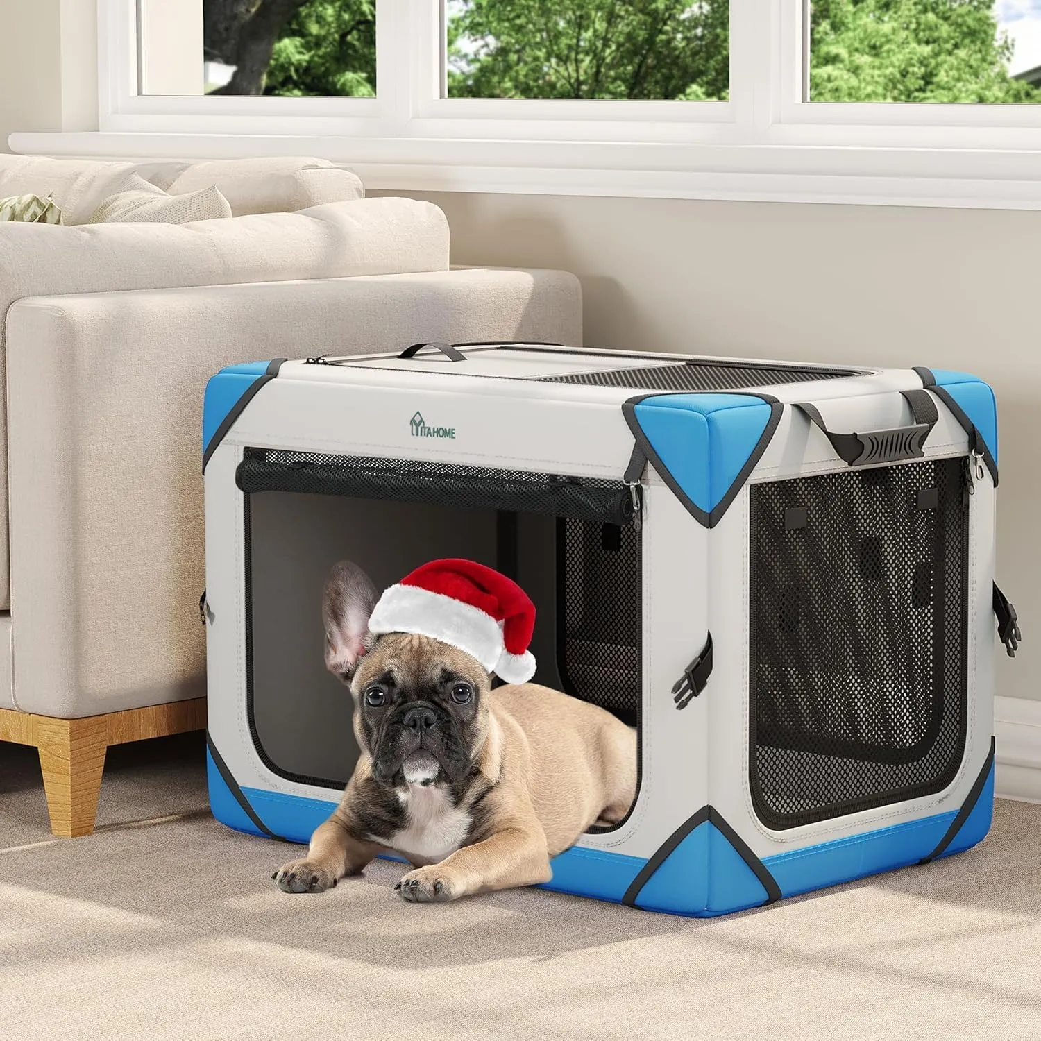 YITAHOME Collapsible Dog Crate, 4-Door Portable Travel Dog Crate with Durable Mesh Windows, Foldable Soft Dog Crate Kennel for Indoor & Outdoor(26" L x 18" W x 18" H)