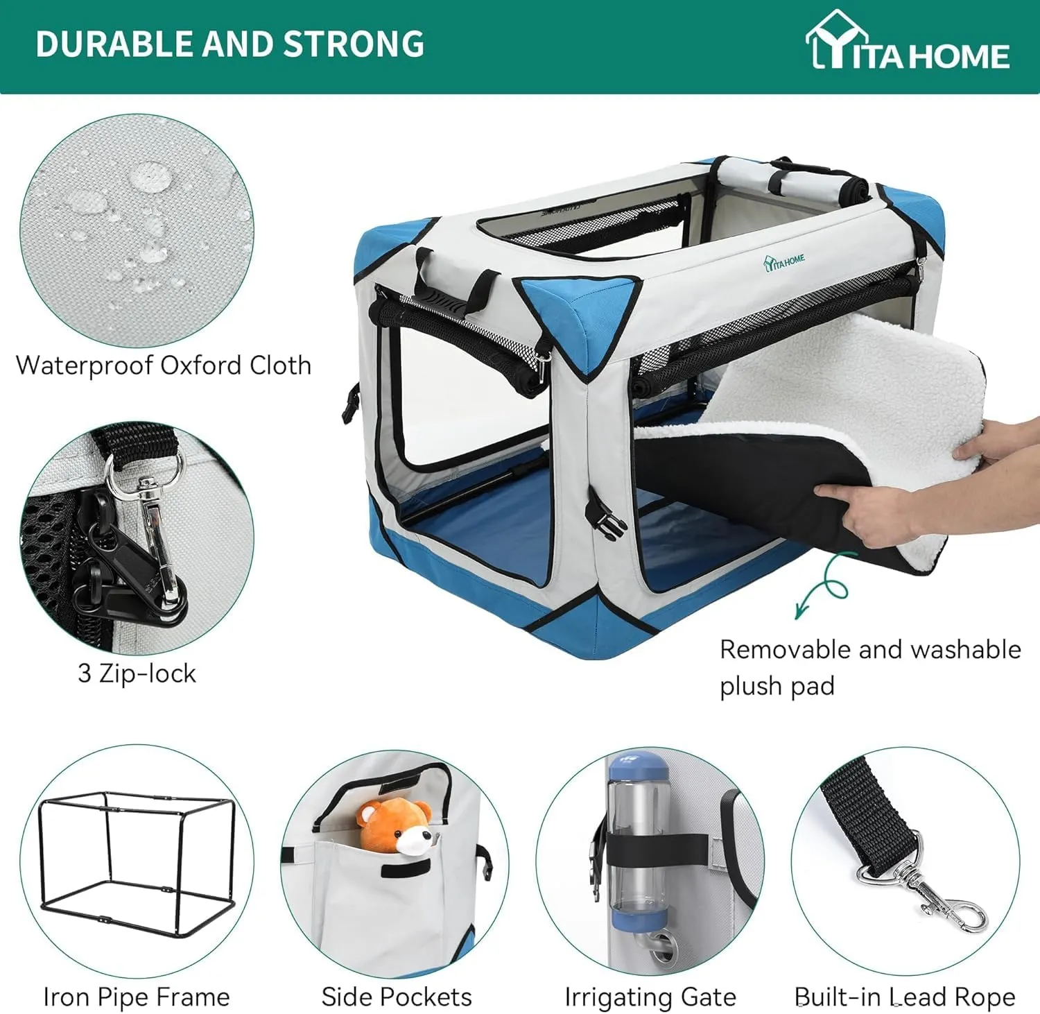 YITAHOME Collapsible Dog Crate, 4-Door Portable Travel Dog Crate with Durable Mesh Windows, Foldable Soft Dog Crate Kennel for Indoor & Outdoor(26" L x 18" W x 18" H)