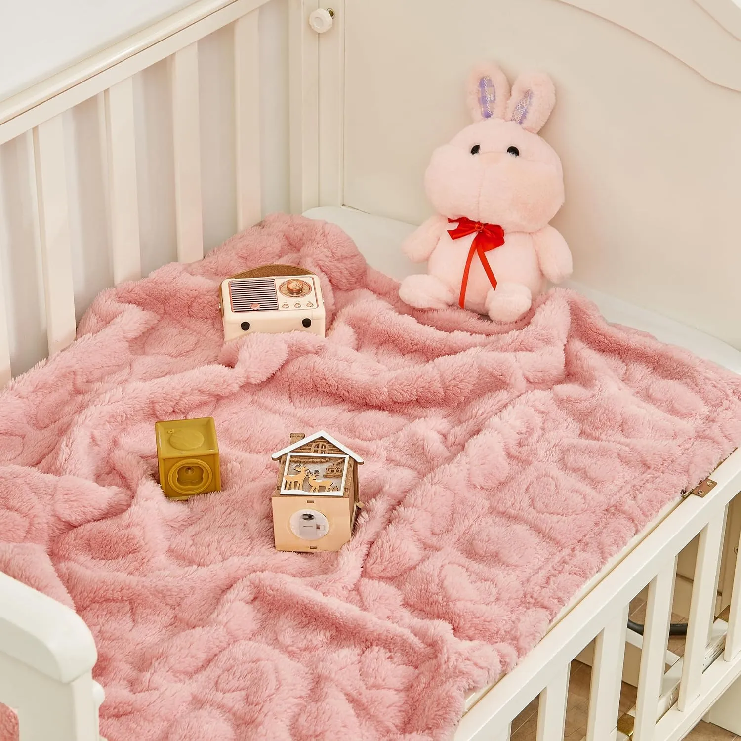 Yurhap Fleece Baby Blanket Heart Checkered Blanket, Ultra Soft Cozy Baby Blankets for Girls Boys, Fluffy Infant Toddler Newborn Receiving Blankets for Crib Stroller 3040 (Dark Pink)