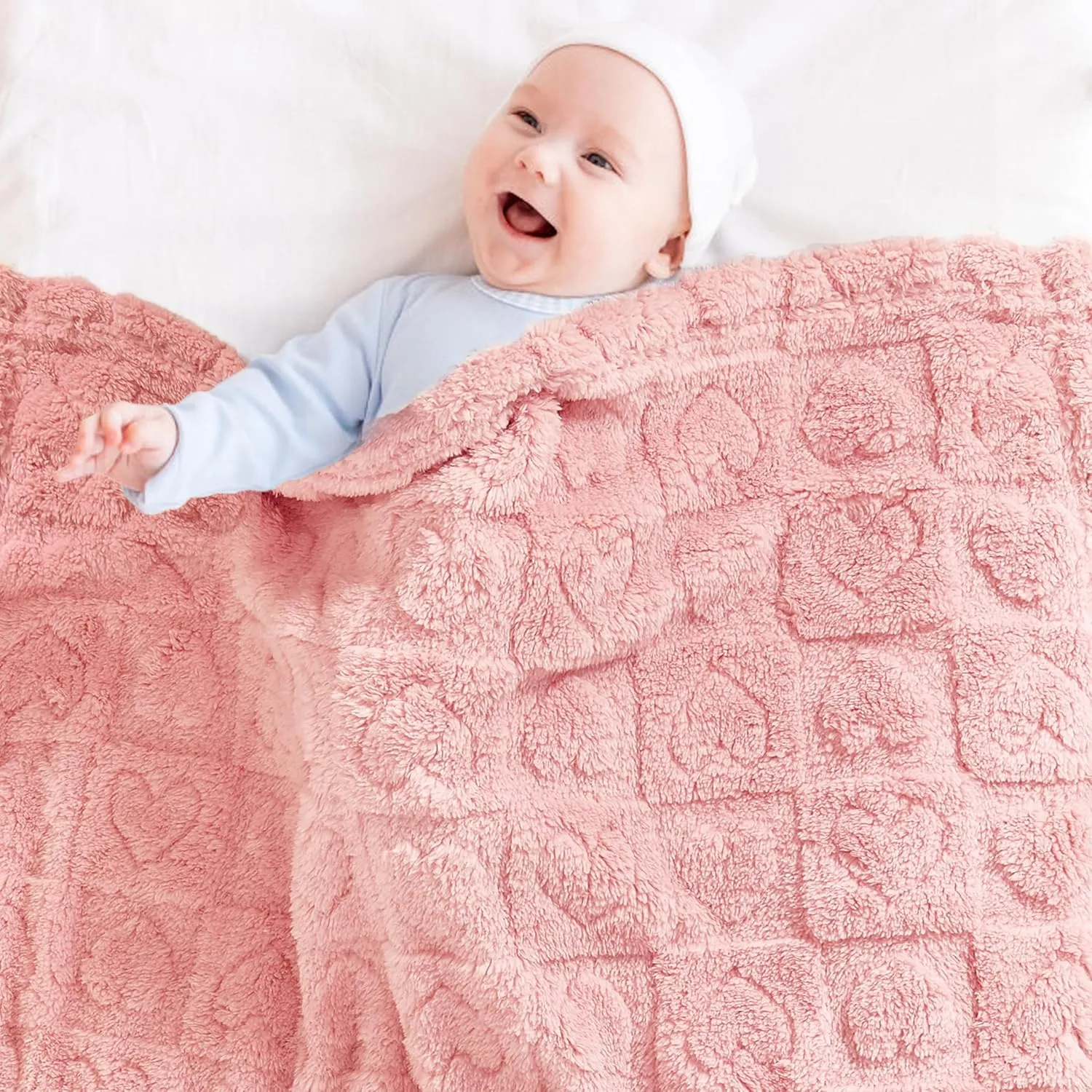 Yurhap Fleece Baby Blanket Heart Checkered Blanket, Ultra Soft Cozy Baby Blankets for Girls Boys, Fluffy Infant Toddler Newborn Receiving Blankets for Crib Stroller 3040 (Dark Pink)