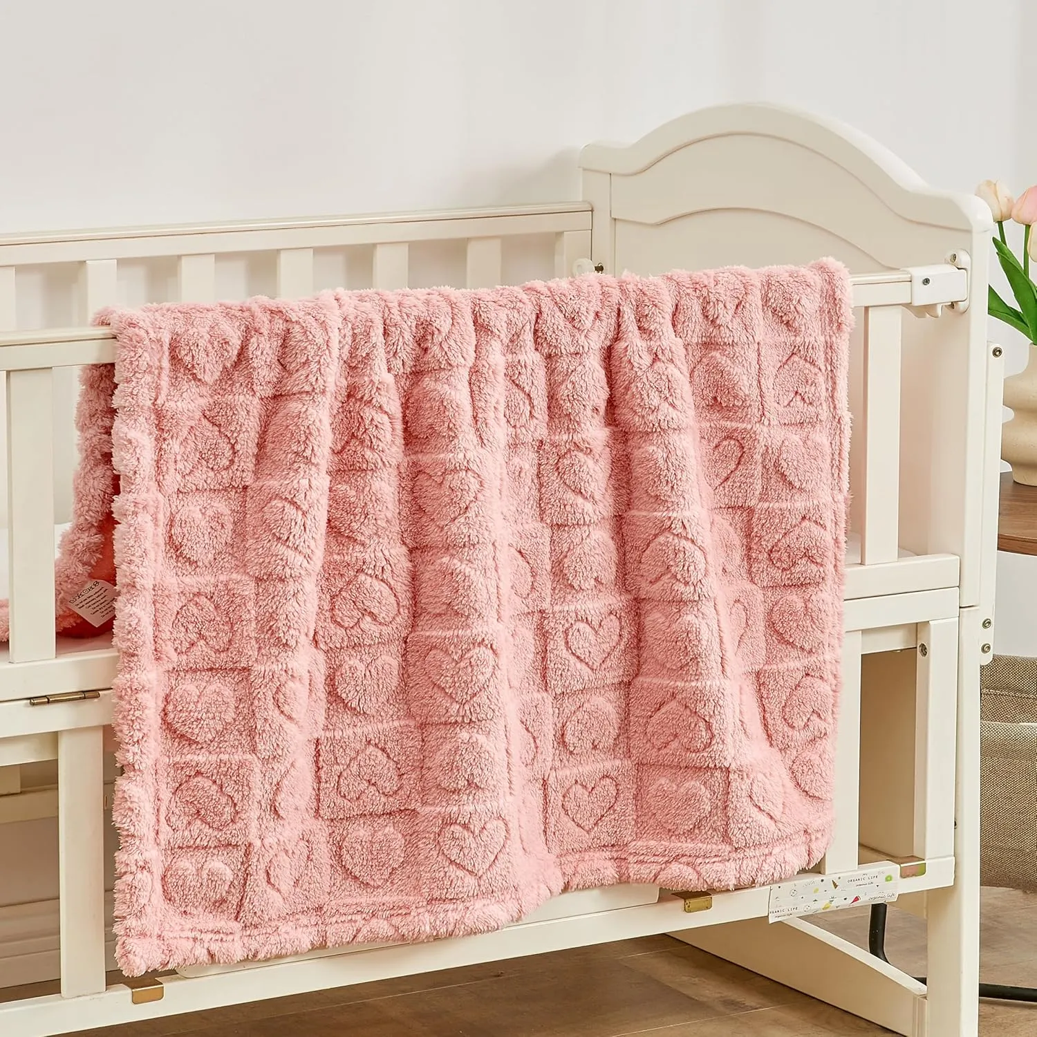 Yurhap Fleece Baby Blanket Heart Checkered Blanket, Ultra Soft Cozy Baby Blankets for Girls Boys, Fluffy Infant Toddler Newborn Receiving Blankets for Crib Stroller 3040 (Dark Pink)