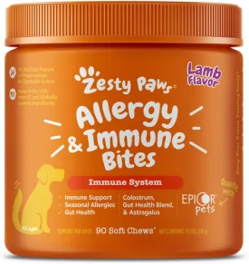 Zesty Paws Dog Allergy Relief- Dog Itching Skin Relief- Dog Probiotics for Itchy Skin and Itchy Ears- Dog Allergy Paw Relief- Dog Allergy Chews- Dog Itch Relief - Dog Skin Allergy Relief - Lamb - 90ct