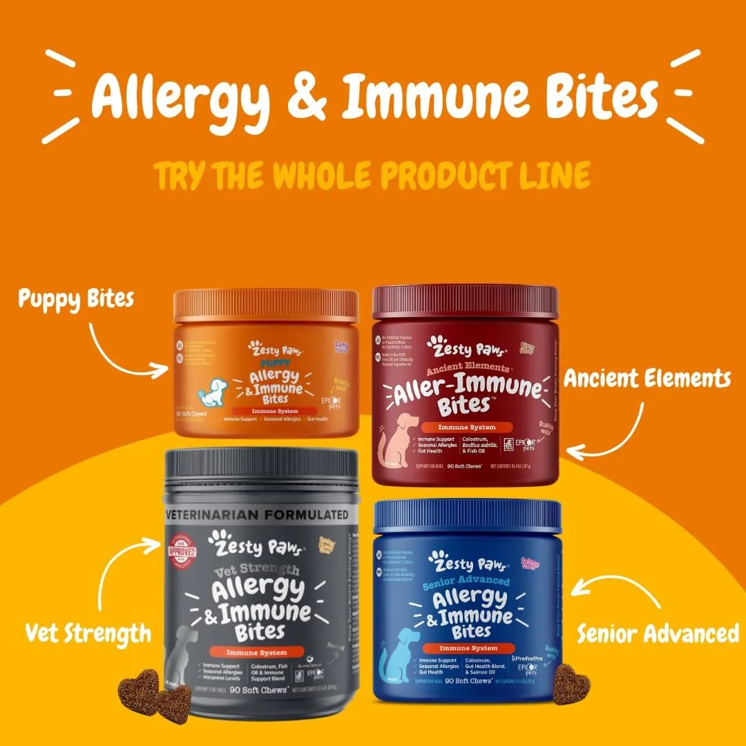 Zesty Paws Dog Allergy Relief- Dog Itching Skin Relief- Dog Probiotics for Itchy Skin and Itchy Ears- Dog Allergy Paw Relief- Dog Allergy Chews- Dog Itch Relief - Dog Skin Allergy Relief - PB - 90ct