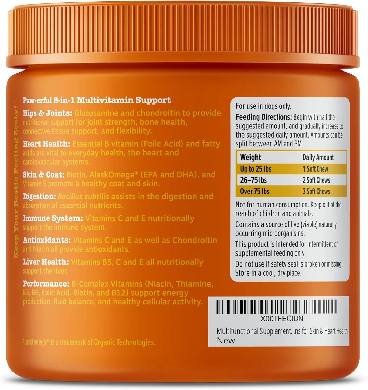 Zesty Paws Multivitamin Treats for Dogs - Glucosamine Chondroitin for Joint Support   Digestive Enzymes & Probiotics - Grain Free Dog Vitamin for Skin & Coat   Immune Health - Chicken Flavor - 90ct