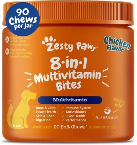 Zesty Paws Multivitamin Treats for Dogs - Glucosamine Chondroitin for Joint Support   Digestive Enzymes & Probiotics - Grain Free Dog Vitamin for Skin & Coat   Immune Health - Chicken Flavor - 90ct