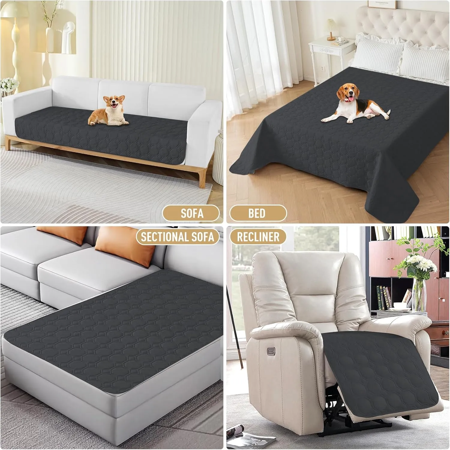 ZNSAYOTX Ultimate Cozy Blankets (68"x82") 100% Waterproof Bed Mat Blanket for Dog Pets, Couch Sofa Protector with Non-Slip Back Washable Durable, Pee Scratch Proof Easy to Clean (Black)